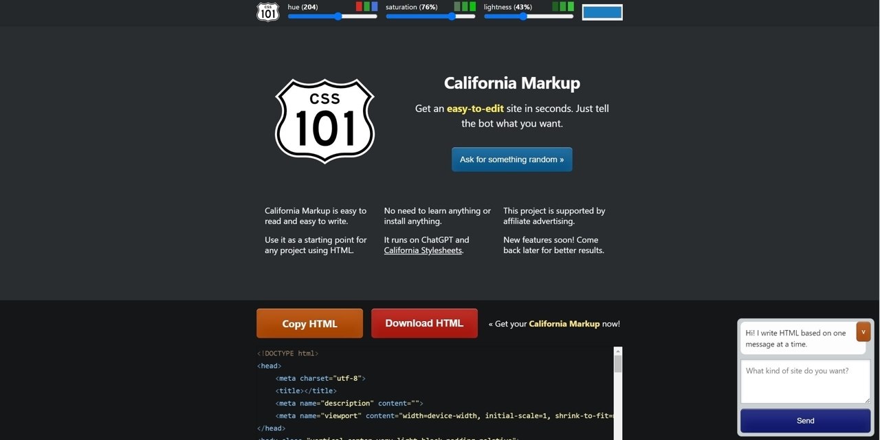 AI HTML Generator - California Markup